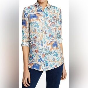 J. McLaughlin Lois Floral & Elephant Button- up Shirt